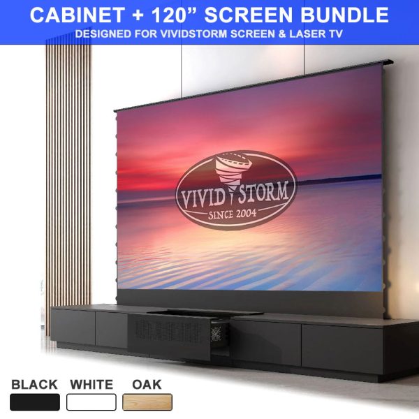 VIVIDSTORM Motorised Laser TV Cabinet with Screen Bundle Deal
