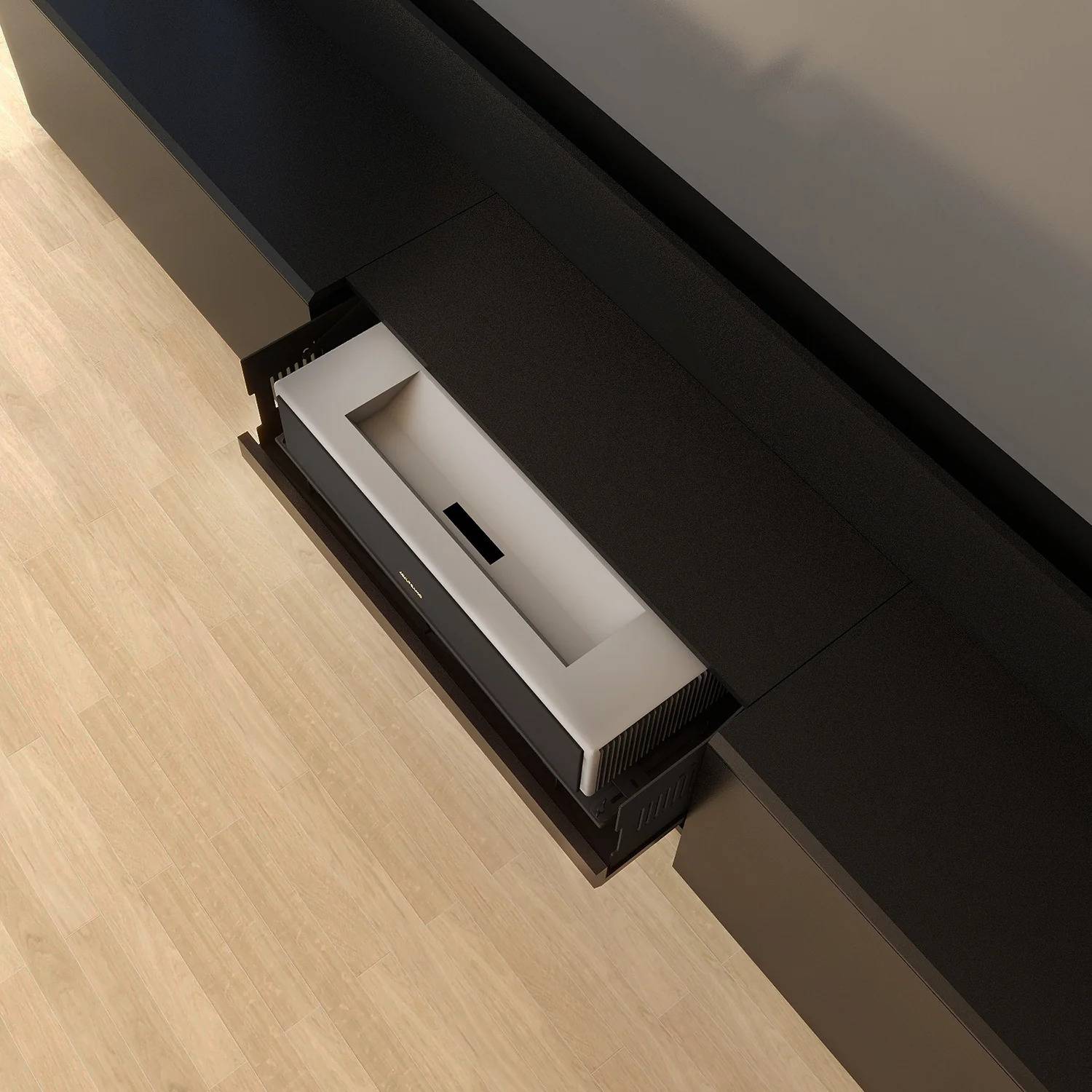 VIVIDSTORM Paris fully concealed motorised laser TV cabinet with a UST projector on the drawer