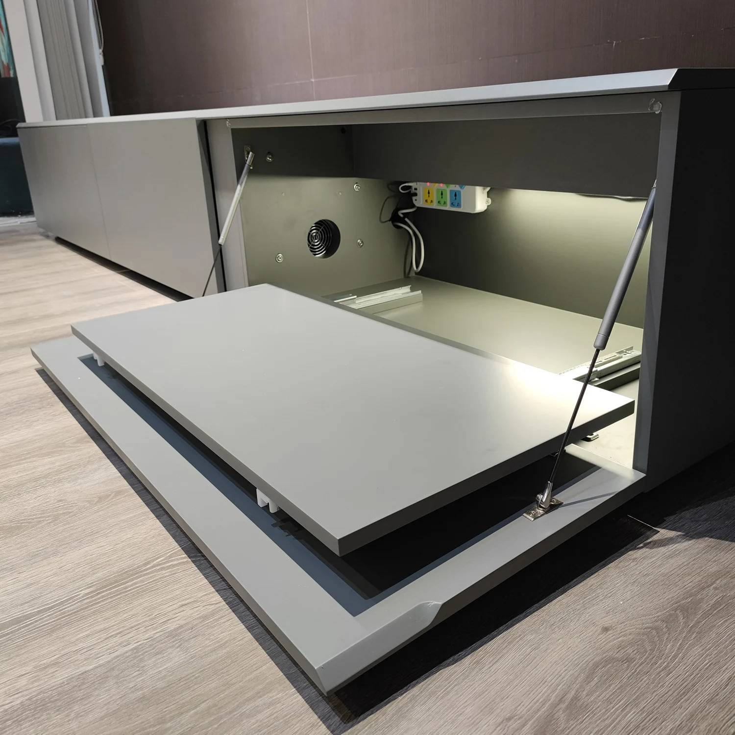 VIVIDSTORM Paris fully concealed motorised laser TV cabinet with the front panel open