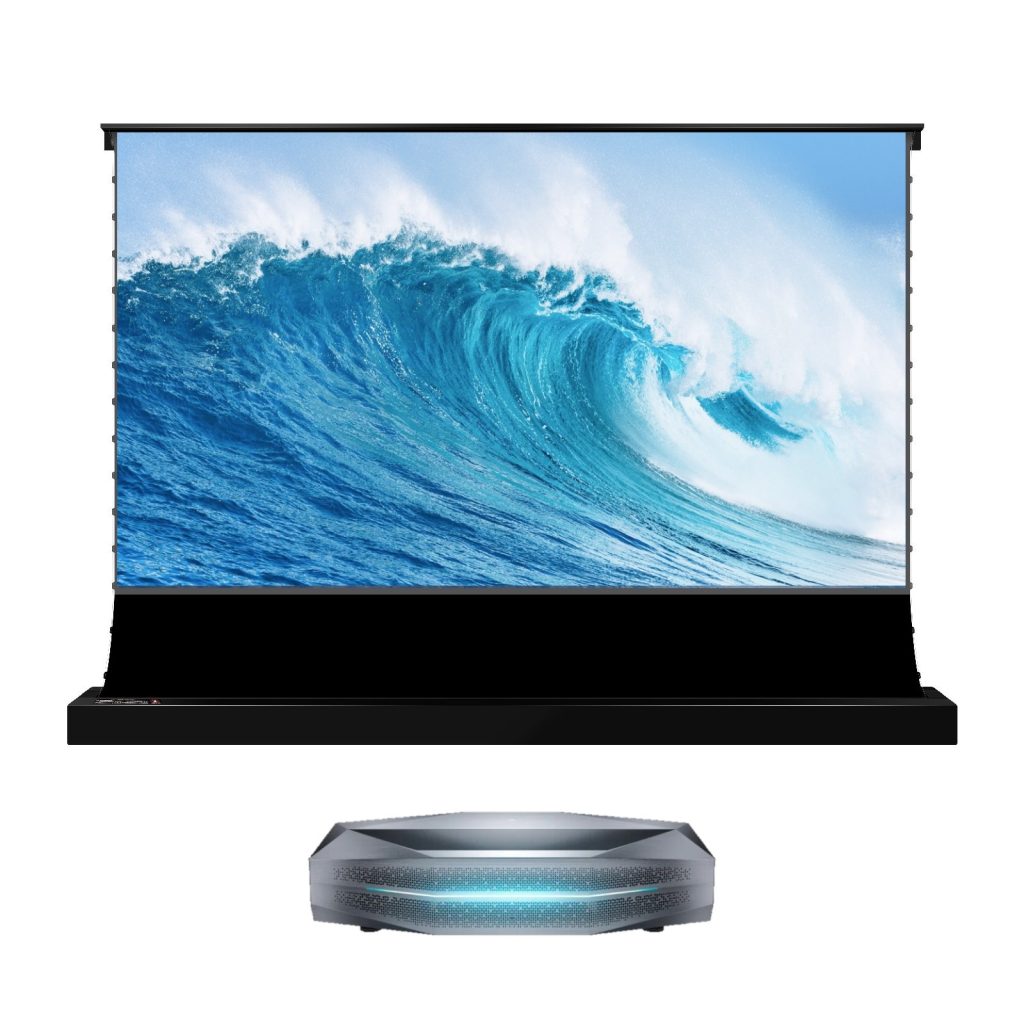 BUNDLE AWOL Vision Aetherion Pro RGB Laser UST Projector with VIVIDSTORM S PRO motorised floor rising CLR/ALR projector screen