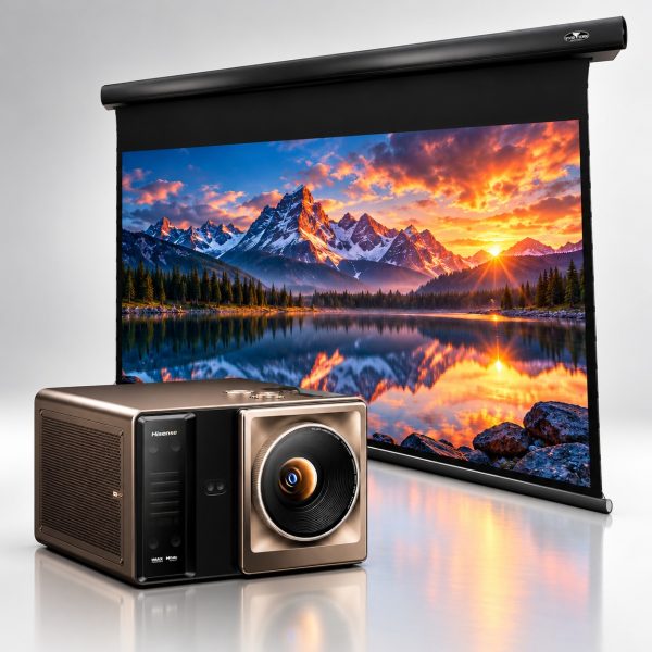 Hisense XR10 4K Laser Projector + VIVIDSTORM Cinematic White Motorised Drop Down Projector Screen Bundle - Black Casing